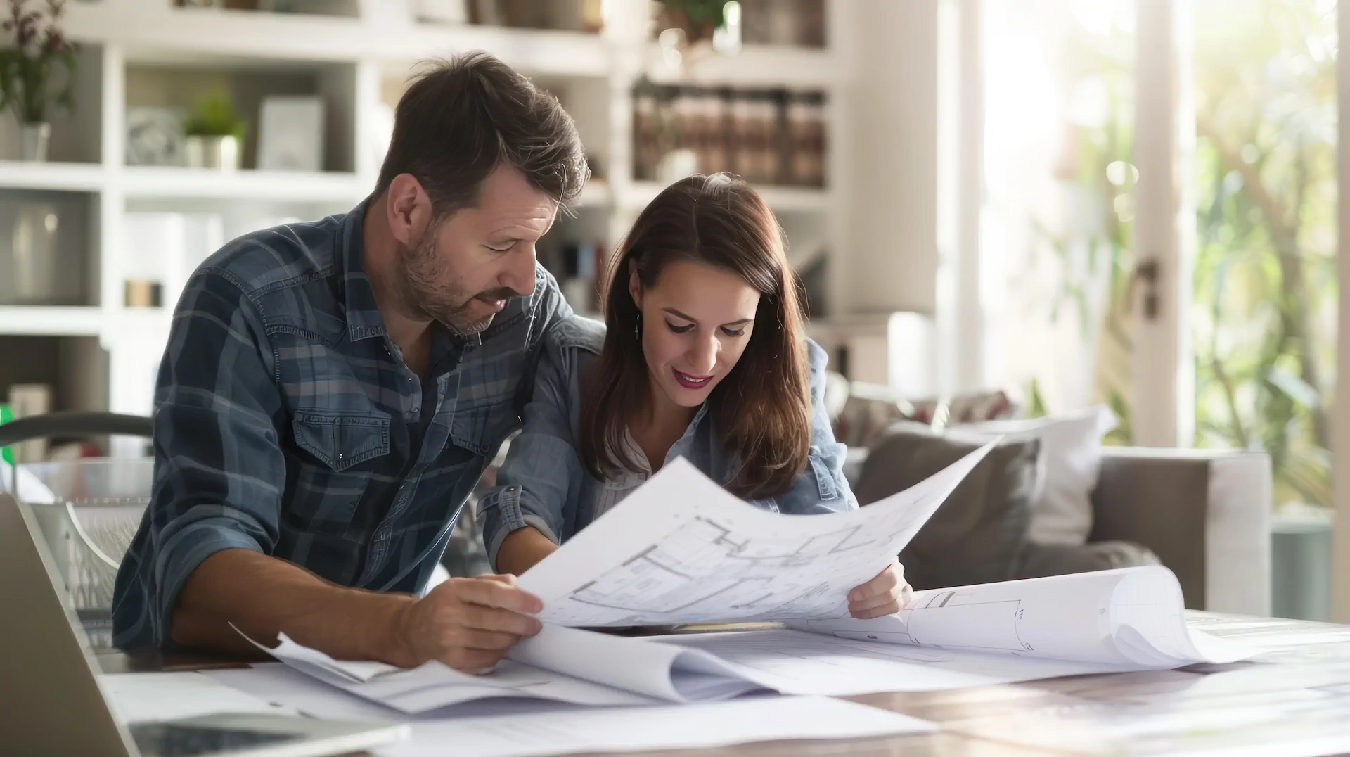 couple reviewing memphis home renovation plans gardner construction 1